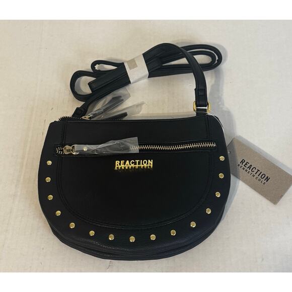 Reaction Kenneth Cole Black Studded Crossbody Bag Purse New - Picture 1 of 7